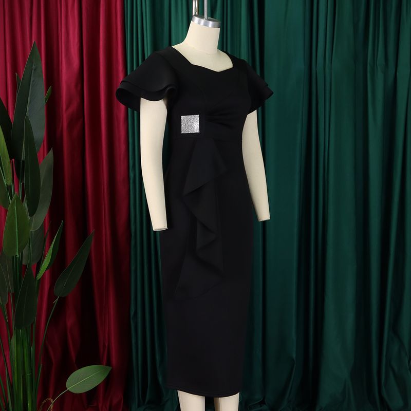 Women's Clothing fashion temperament elegant ruffled solid color hip wrapped _voghion.com