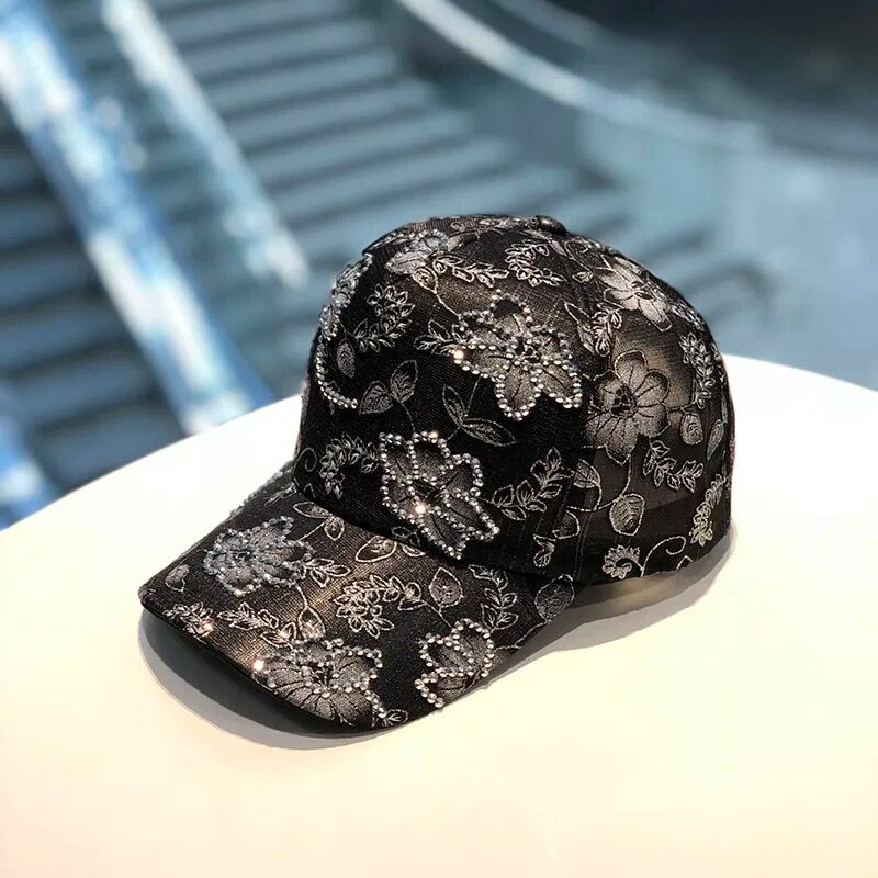 Cappello da baseball da donna intarsiato con berretto a farfalla con diamanti Cappello per protezione solare da viaggio all'aperto femminile alla moda e traspirante_voghion.com