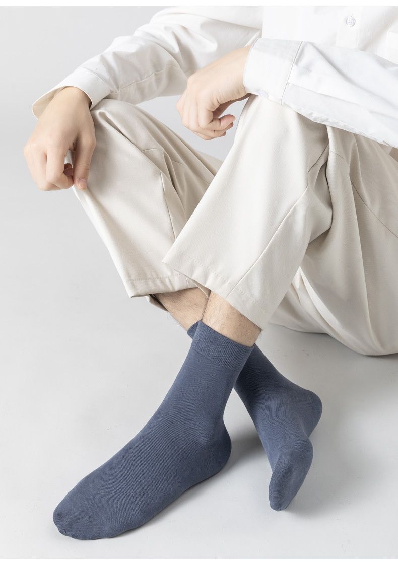 Wangjia Xinjiang Automne Pure Chaussettes Mi-mollet Anti-Odeur Hiver Épaisses Homme Affaires 100% Coton Vente en Gros_voghion.com