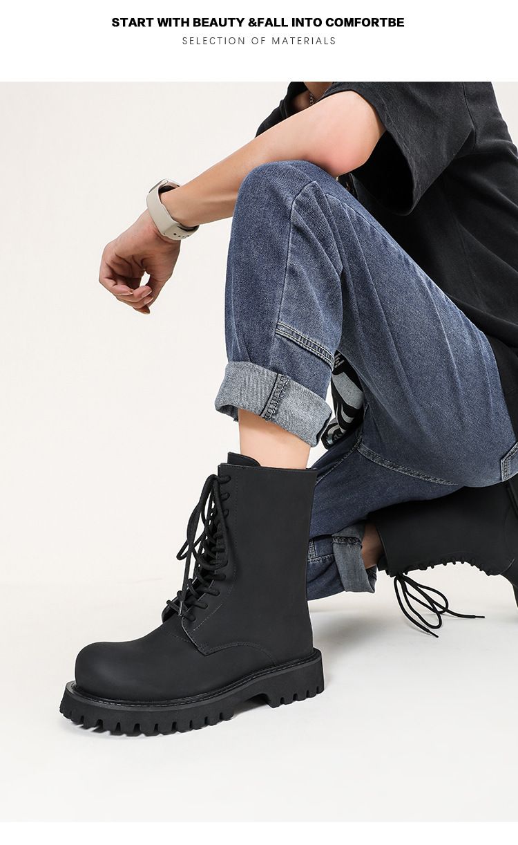 Big Roud Toe Thick Bottom Lace-Up Akle Woma Witer 2023 Black Platform Chuky Heel Short Boots Fashio Shoes for_voghion.com