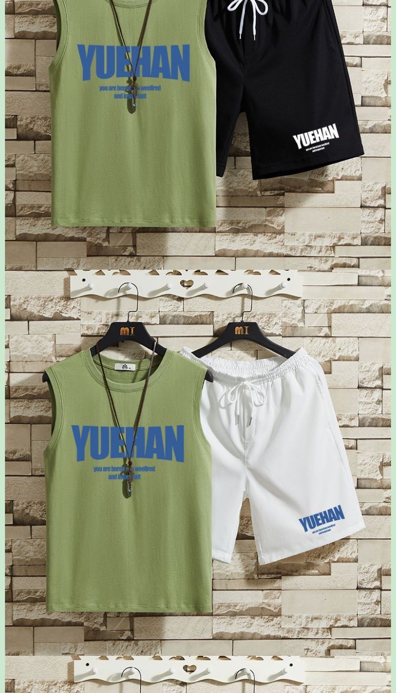 Trendy Weste für Herren Sommer dünne ärmellose Camisole T-Shirt Casual Workwear Shorts zweiteiliges Set 12_voghion.com