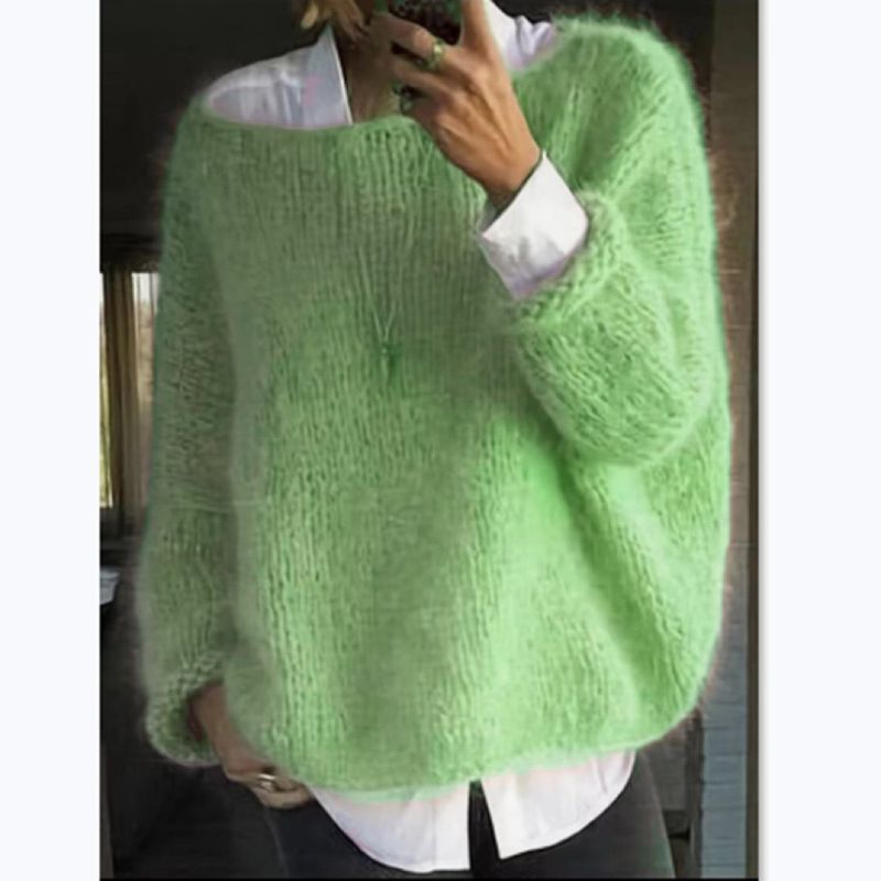 Women's Oversized Knit Sweater – Soft Acrylic Blend Crewneck Pullover (S-XXL, Ice Cream Pastels, Dropped Shoulder, Streetwear Essential)_voghion.com