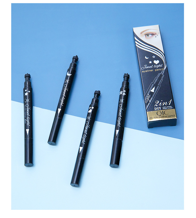 QIC Qini sigillo decorativo con motivo a colori impermeabile, asciugatura rapida, eyeliner a doppia testa senza sbavature_voghion.com