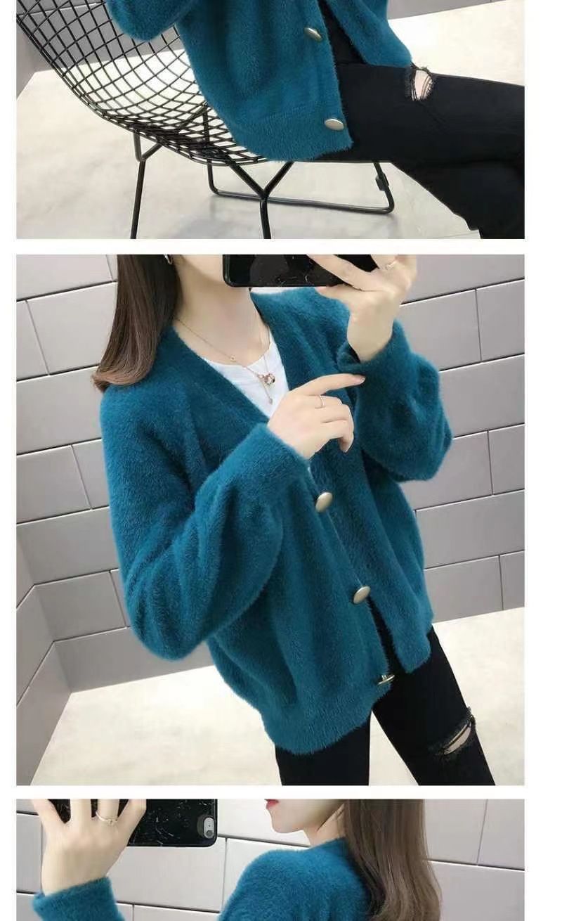 Ropa de mujer Otoño e Invierno Nueva versión Suéter de punto de lana de visón de imitación Tops exteriores sueltos cortos para mujer_voghion.com