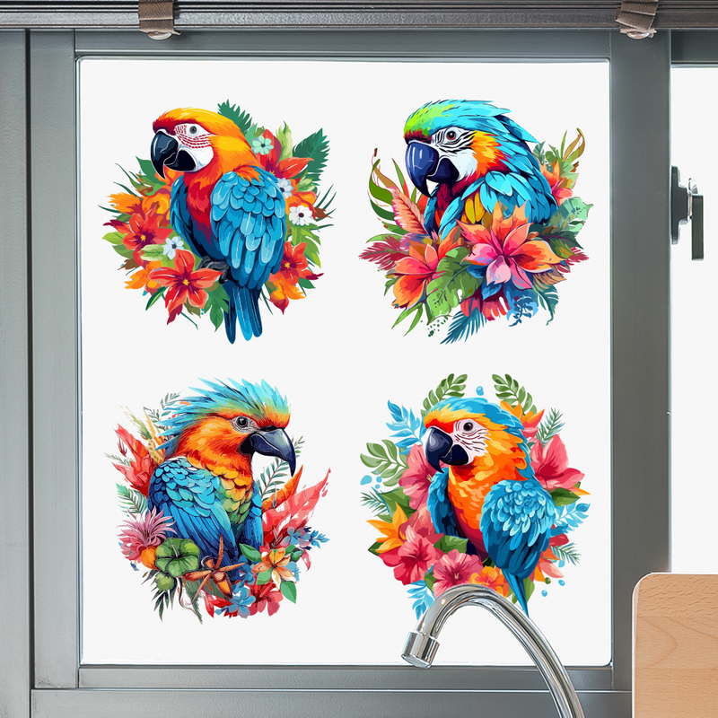 4 Parrots Colored PVC Matte N1883 Removable Living Room Doors and Windows Decorative Wall Stickers_voghion.com