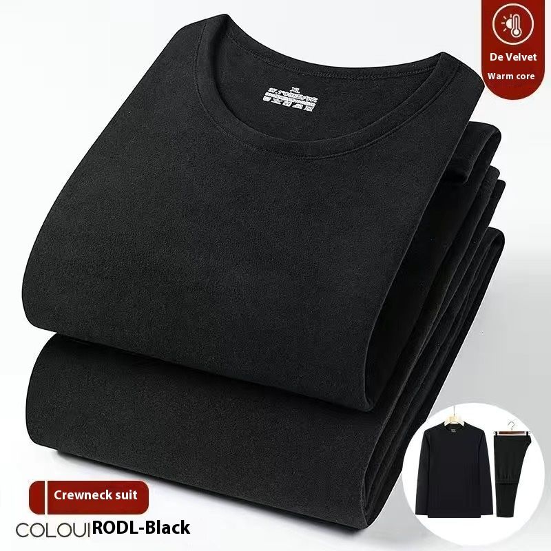 【 De Rong Warmth 】 Men's round neck underwear set winter, anti cold clothes, autumn pants for middle-aged and elderly,_voghion.com