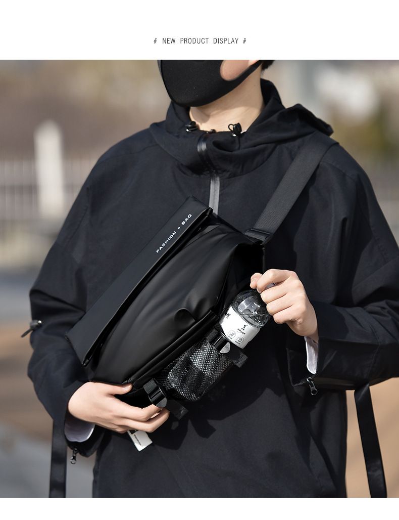Bolsa tiracolo masculina à prova d'água para iPad, mochila de peito multifuncional com alça ajustável, bolsa de mensageiro de nylon estilosa para ciclismo e deslocamento diário_voghion.com