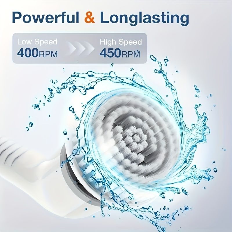 Electric Cleaning Brush, Replaceable 8 Brush Heads And Adjustable Extended Handle, 2 Adjustable Speeds, Rechargeable Shower Brush, 360 Degree Brush, USB-C Charging Cable_voghion.com