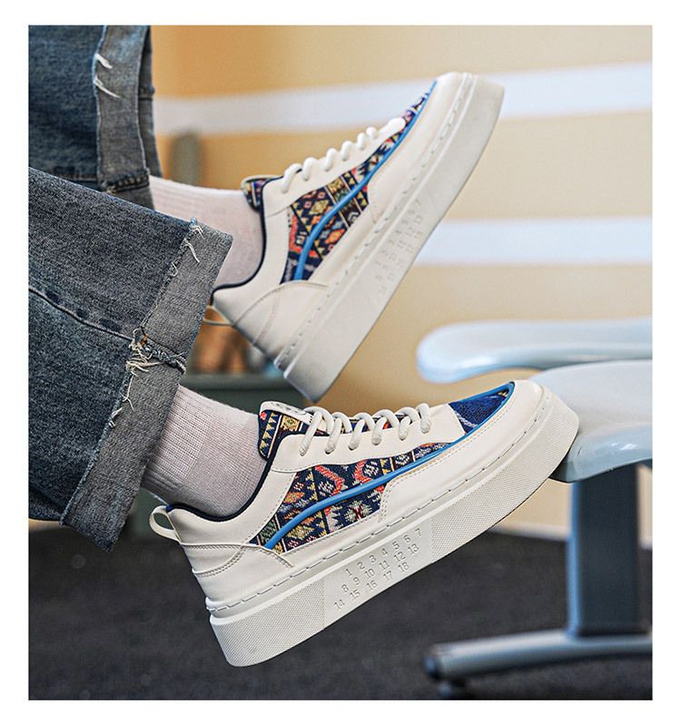 Scarpe da ginnastica casual sportive alla moda, versatili, in tela traspirante, stile coreano, da uomo, autunnali, con suola spessa, bianche._voghion.com