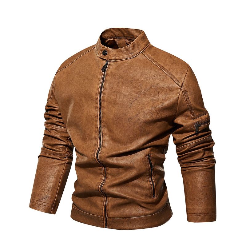 Men's Clothing retro washed leather jacket Men's leather jacket leather jacket_voghion.com