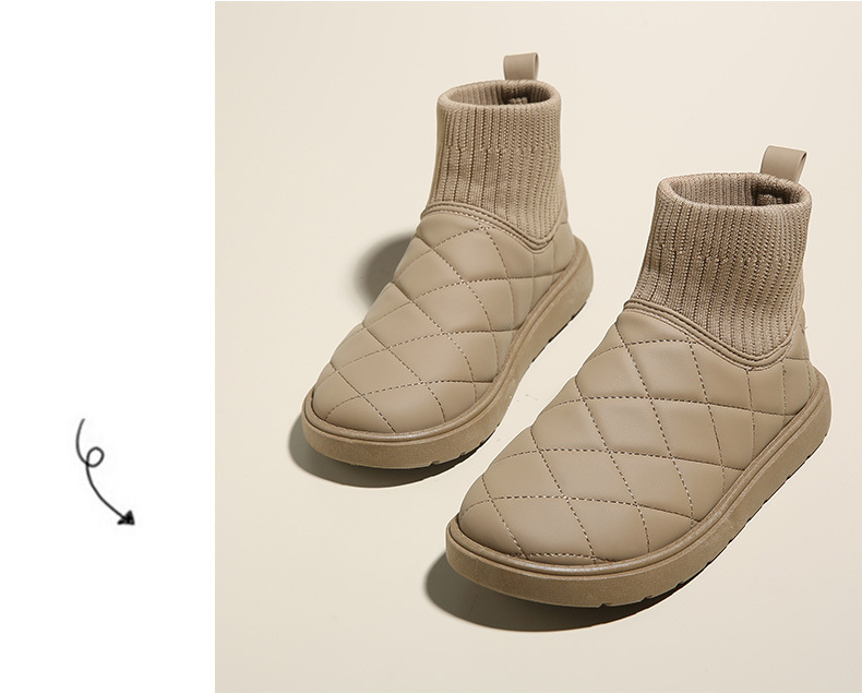Bottes de neige d'hiver pour femme avec doublure en fausse fourrure, chaussures décontractées à enfiler et bout rond, tige en cuir synthétique imperméable, semelle en caoutchouc antidérapante_voghion.com