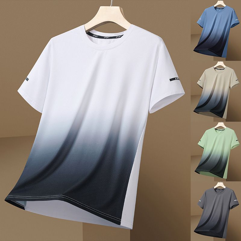 Unbeatable Quality Short Sports For Men, Double Open Round Neck Quick Drying Top, Gradient Loose Short Sleeved Ice Silk T-shirt_voghion.com