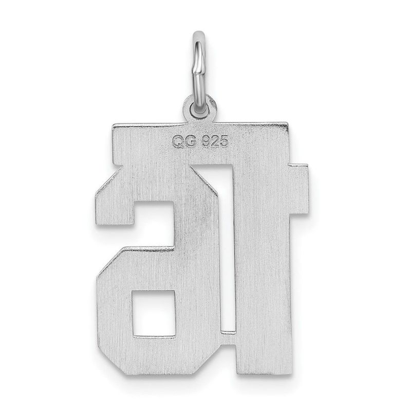 Sterling Silver/Rhodium-plated Satin Number 16 Charm_voghion.com