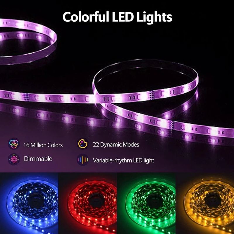 Bande lumineuse LED RVB, synchronisation musicale, changement de couleur, application intelligente et télécommande_voghion.com