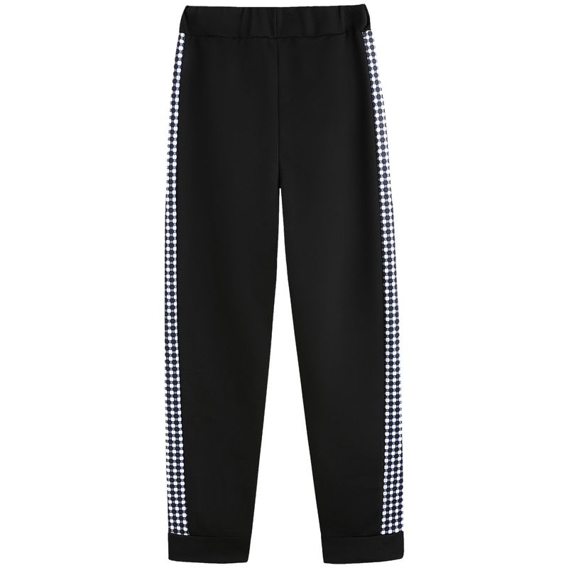 Damer långa sport Casual Zip Patchwork Rutig kostym_voghion.com