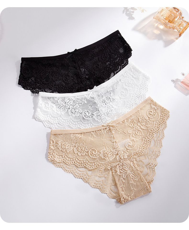 Women's Intimates Thin Transparent Hollow Middle Waist Large Size Women's Triangle Panties Breathable Cotton Crotch_voghion.com