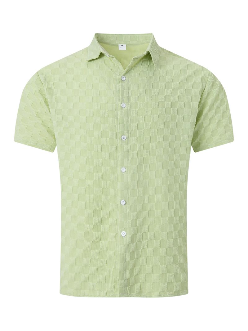 Herrenbekleidung Kariertes Jacquard-Lässiges, lockeres Kurzarmhemd_voghion.com