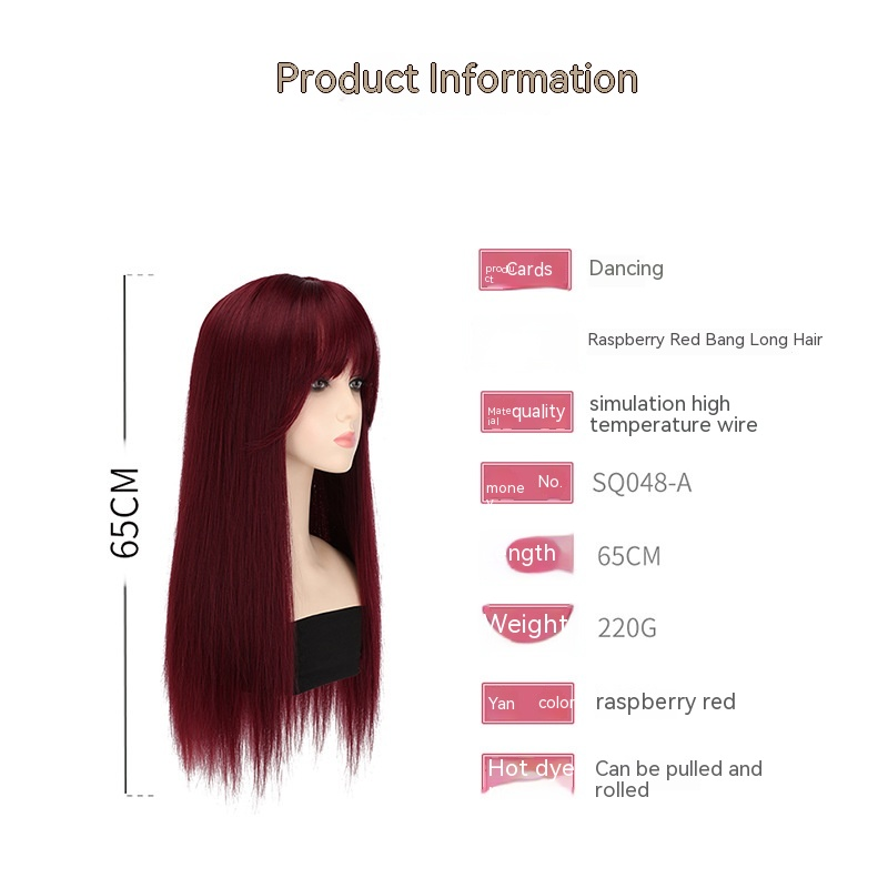 2024 Nuova Parrucca Capelli Lunghi da Donna Set Testa Completa Lampone Rosso Capelli Lunghi Lisci Alla Moda e Naturale Cos Set Testa Completa_voghion.com