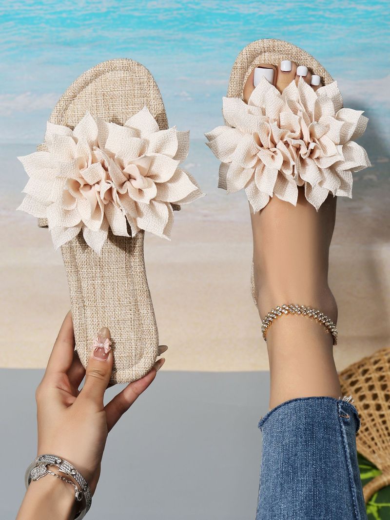 Women's Shoes Large Size Summer New Single Slotted Flat Casual Sandals With Flower Soft Soled Beach Shoes_voghion.com