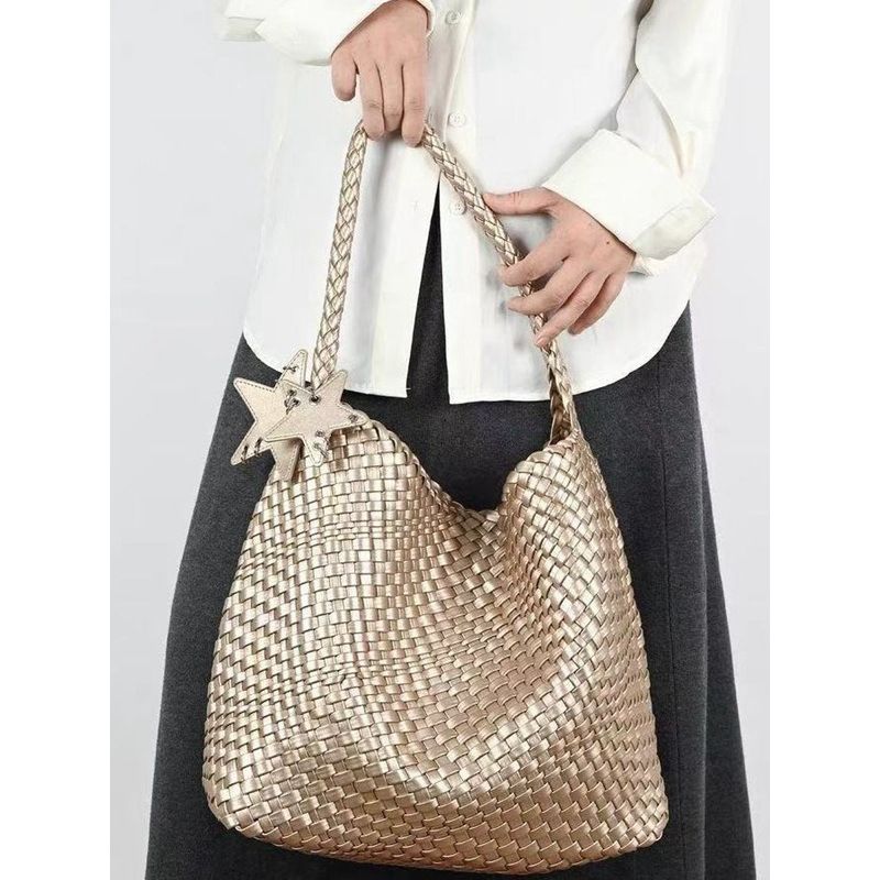 Champagne Color 2025 Super Popular Woven Tote For Women Large Capacity High-end Handbag Shoulder Bucket Bag_voghion.com