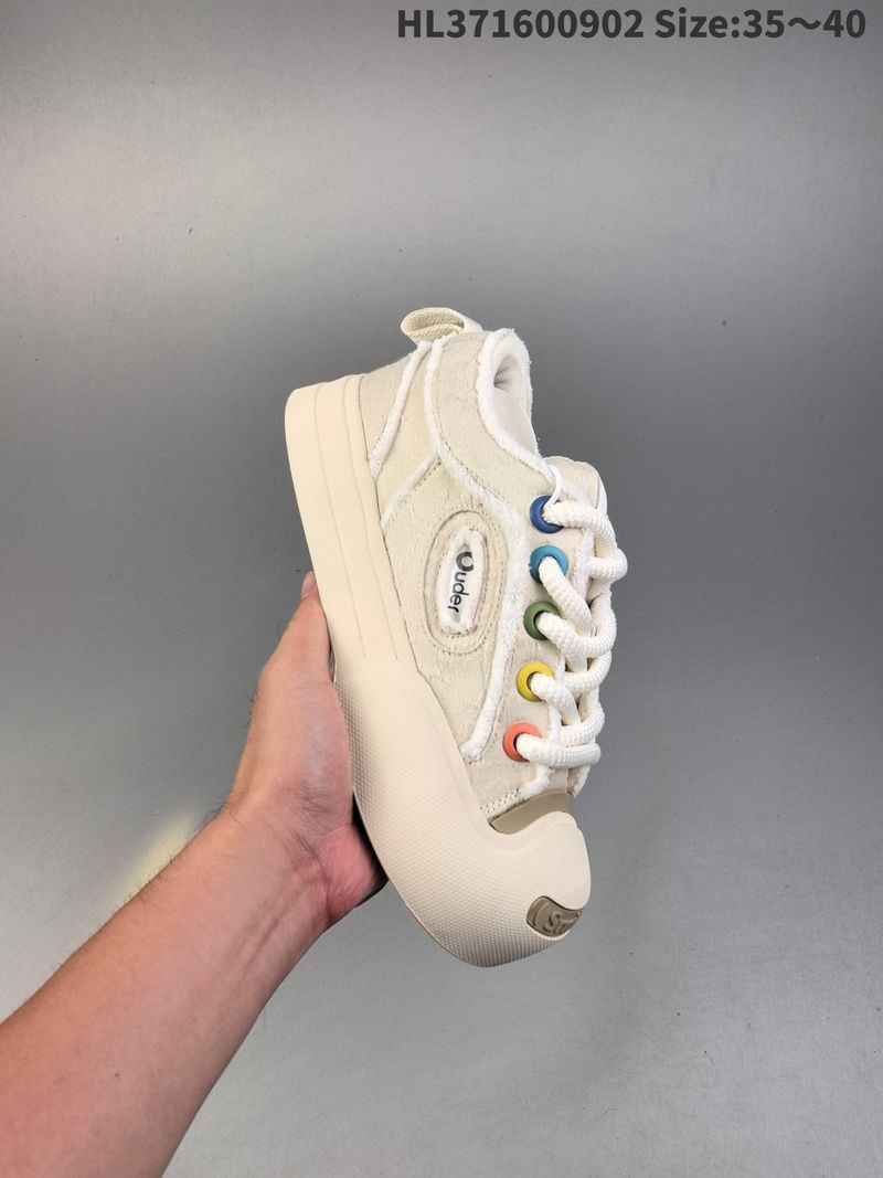 New Ugly Cute Big Ouder Open Mouth Smile Canvas Inner Height Increase Thick Sole Round Toe Black White Women's Casual_voghion.com