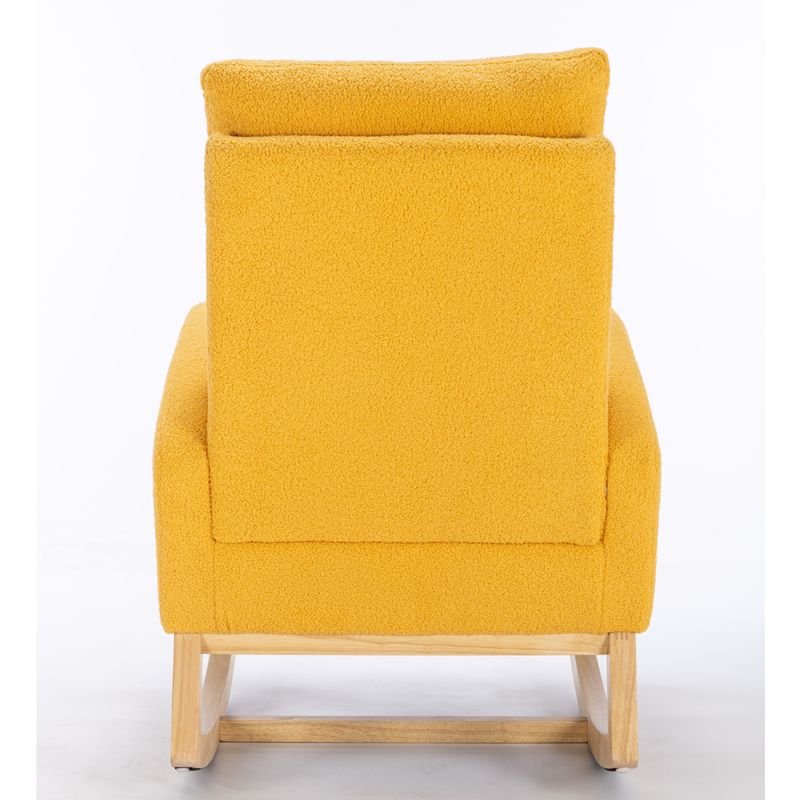 Schaukelstuhl Im Mid-Century Design, Mit Teddy-Stoff Bezogen, Gepolsterte Sitzfläche, Gelb_voghion.com