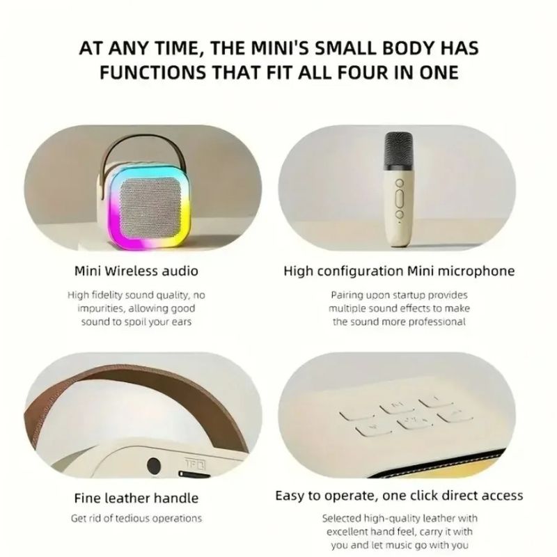 Portable Karaoke Bluetooth-5.3 Speaker Machine PA System With 2-Wireless Microphones Home Family Singing Children's Gifts_voghion.com