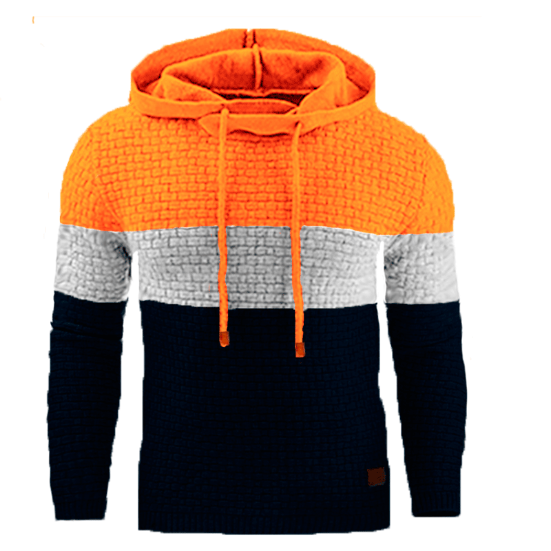 Herren Jacquard Pullover Langarm Pullover Warme Farbe Kapuzenpullover_voghion.com
