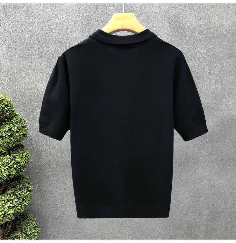 Herrenbekleidung Leichter Luxus-Revers-Kurzarmpullover Sommer Dünner Halbarm-Strickpullover Neues Herren-Eisseidenoberteil_voghion.com