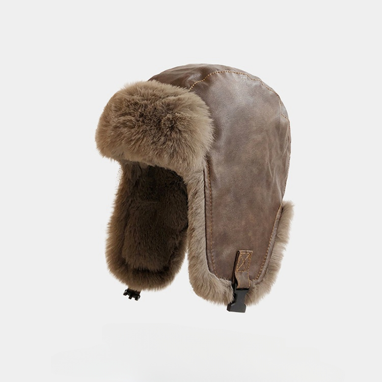 Dizainerio vyriška Maillard lauko motociklo kepurė Lei Feng Vyriška vintažinė žieminė sustorėjusi PU kailio ausų apsauga lauko slidinėjimo kepurė_voghion.com