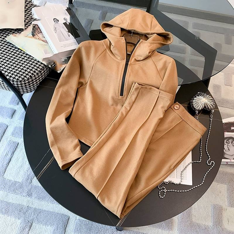 Damenbekleidung Sportliche Freizeitanzüge für Damen im Herbst- und Winter-Streetstyle mit kleinem, kurzem Pullover und gerader Hose, zweiteiliger Anzug_voghion.com