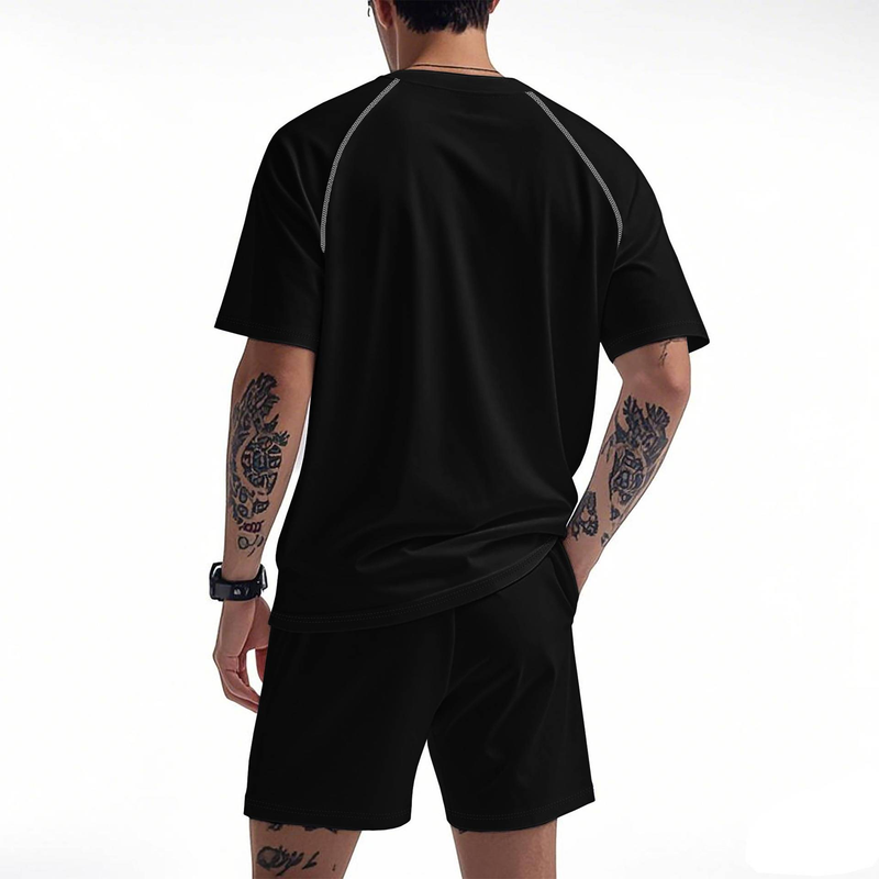 New Summer Men Running Fitness Tights Set Training Short Sleeve Shorts Set_voghion.com
