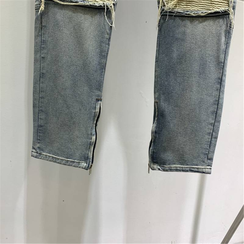 Mænds jeans Ni-punktsbukser Slanke dobbelt lynlås Stretch Casual Bukser Lange_voghion.com