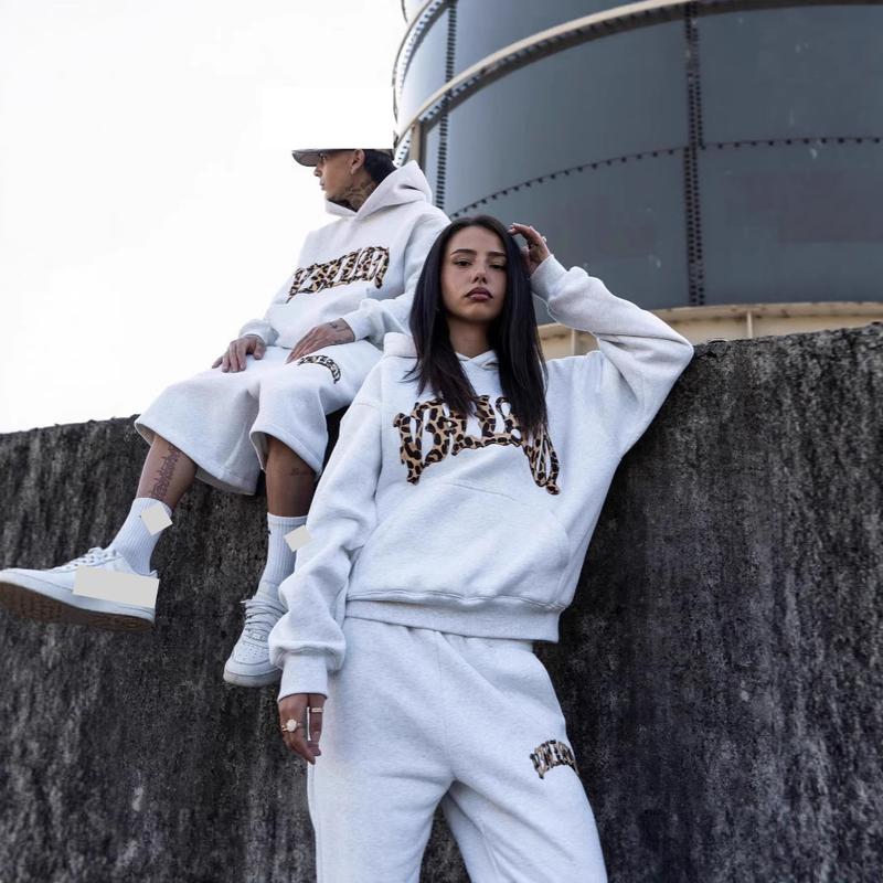 Y2K Leopard Print Patchwork Hoodie & Broek Set - Unisex High Street Fashion Loose Fit Casual Outfit_voghion.com