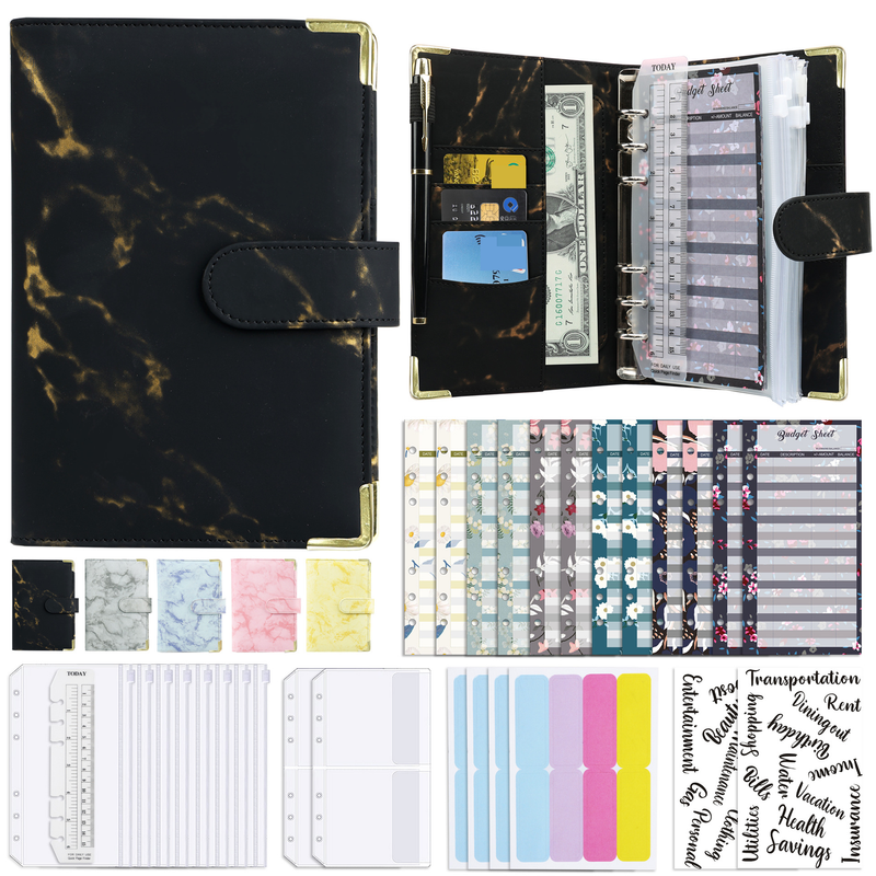 Navulbare notitieboeken Cash Budget Binder A6 Losbladig notitieboek PU-leer Financieel planner handboek_voghion.com