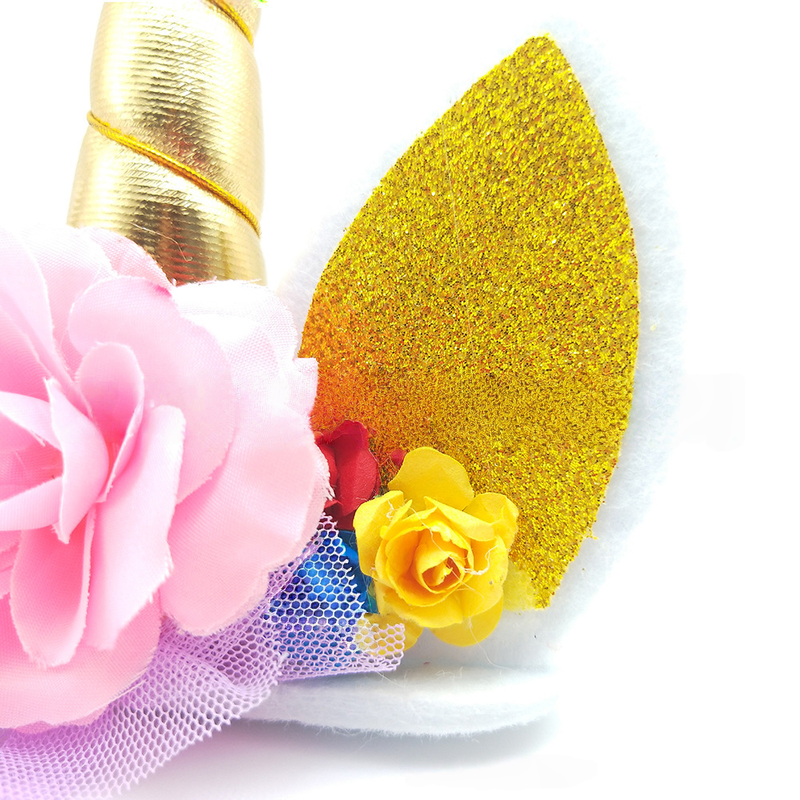 Cerchietto per capelli con unicorno incantato per bambine – Accessorio scintillante per capelli per feste di compleanno con motivo floreale e decorazione per torta_voghion.com