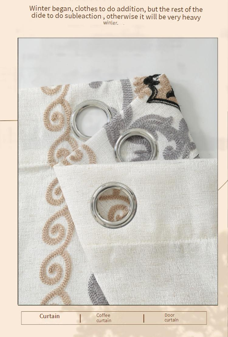 Modern Linen-Look Embroidered Curtains - Semi-Sheer Window Drapes With Iron Rings For Living Room, Bedroom & Office (130x160/214/241cm)_voghion.com