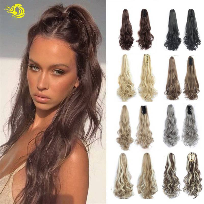 Extension per coda di cavallo con clip e capelli lunghi e ondulati, parrucca sintetica resistente al calore per donna, disponibile in diversi colori._voghion.com