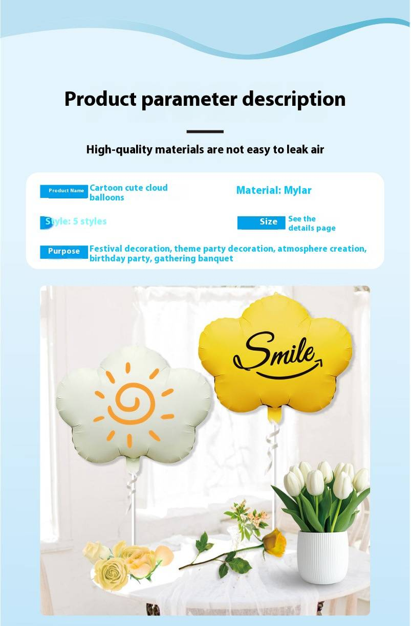 Palloncini in foil Smiley Cloud - Decorazioni galleggianti per feste di compleanno, Natale e festività, 48x46 cm, set da 5 (mix multicolore)_voghion.com