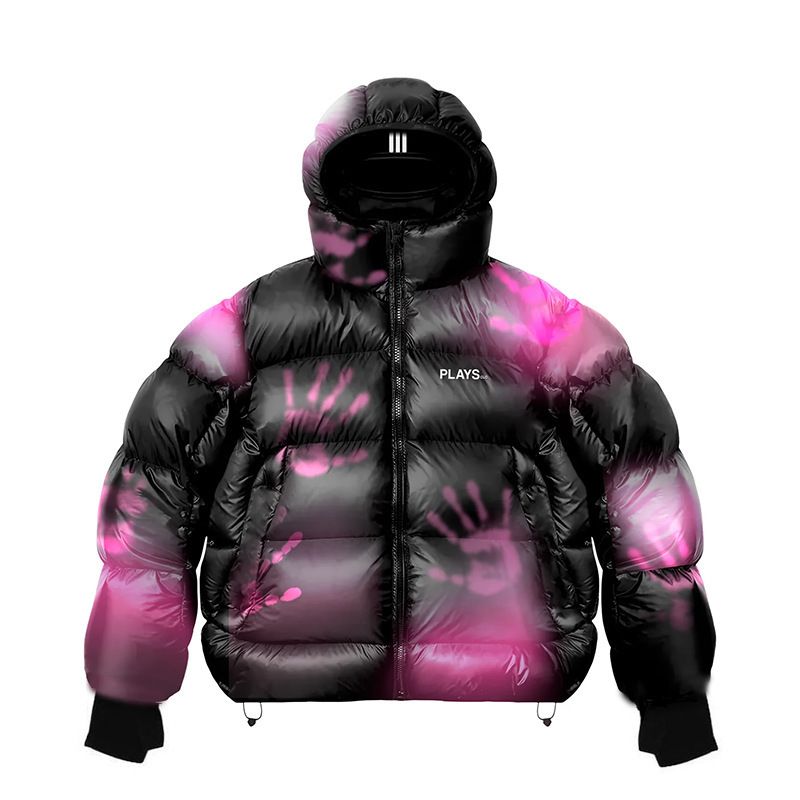 Piumino con cappuccio unisex streetwear - Design a doppio cappuccio di ispirazione russa, imbottitura in cotone invernale, vestibilità oversize per la moda urbana_voghion.com