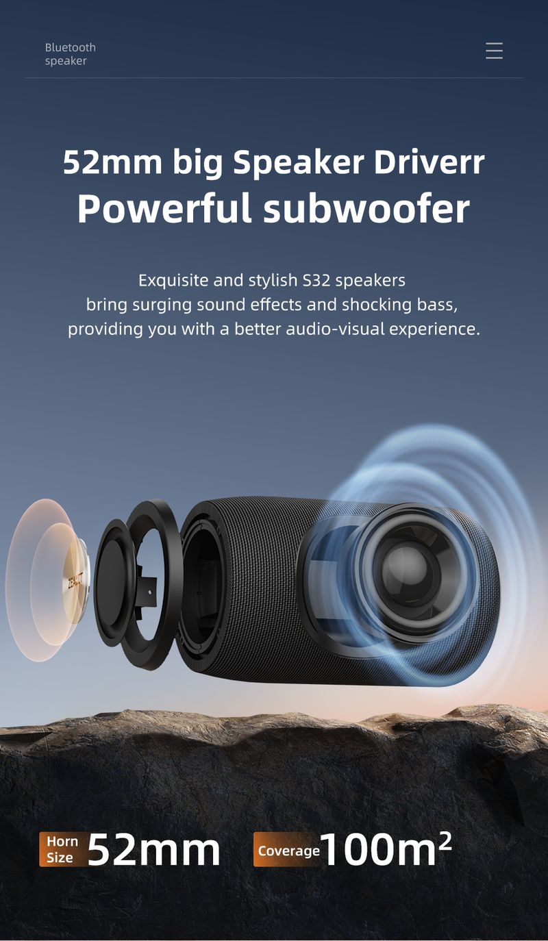 ZEALOT-S32 Wireless Bluetooth Mini Portable HIFI Subwoofer Speaker FM Radio Column Compatible With TF, TWS, USB Flash_voghion.com
