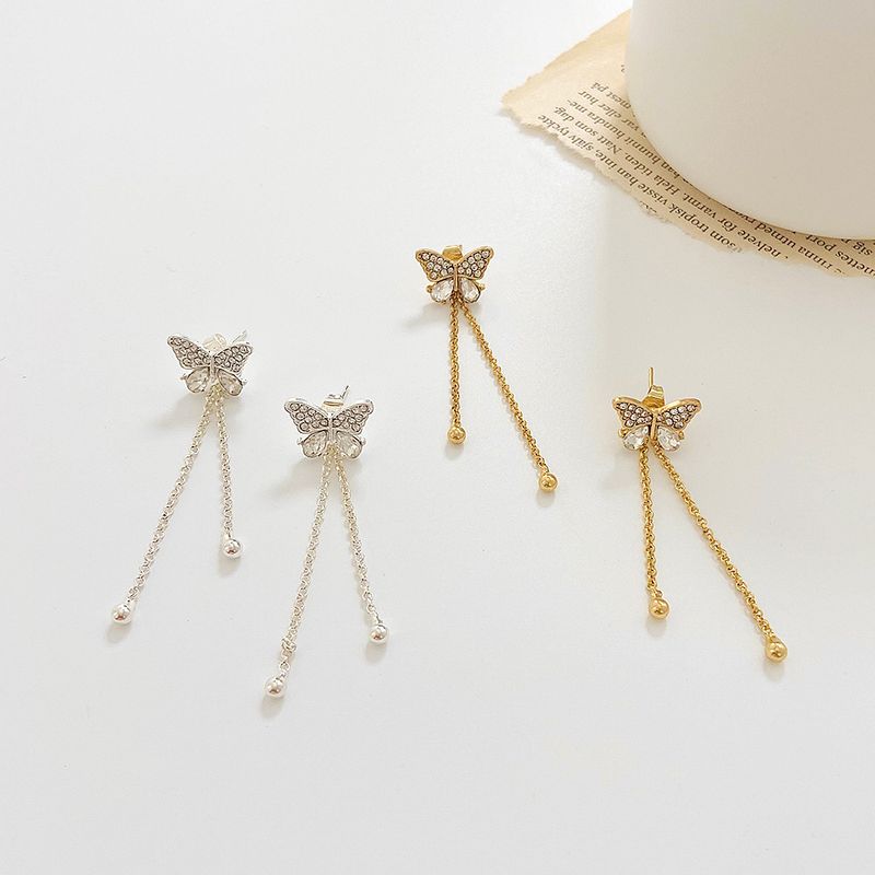 Ins Zircon Butterfly Vrouwelijke Mode Temperament, Niche Ontwerp, Lange Kwast Oorbellen, Legering Oorbellen_voghion.com