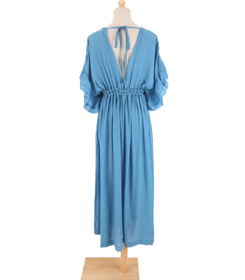 Boho Button Front Cover Up Dress With Belt - Beach Sun Protection Kimono Cardigan For Women_voghion.com