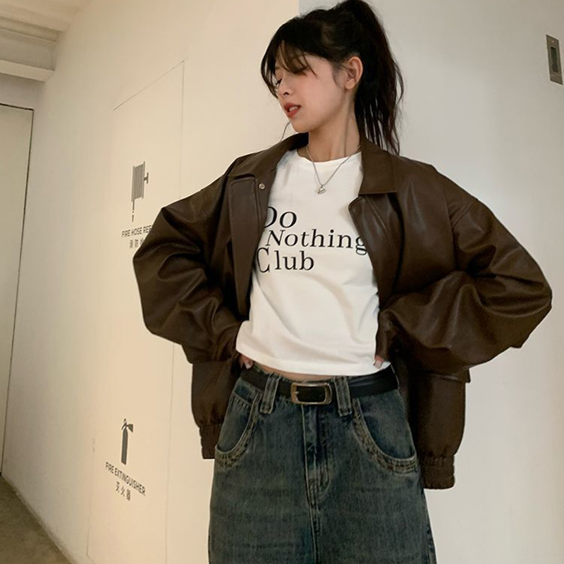 Jmprs Vintage női PU dzseki női High Street Techwear túlméretezett műbőr motoros kabát Bf Punk hétköznapi rövidített_voghion.com