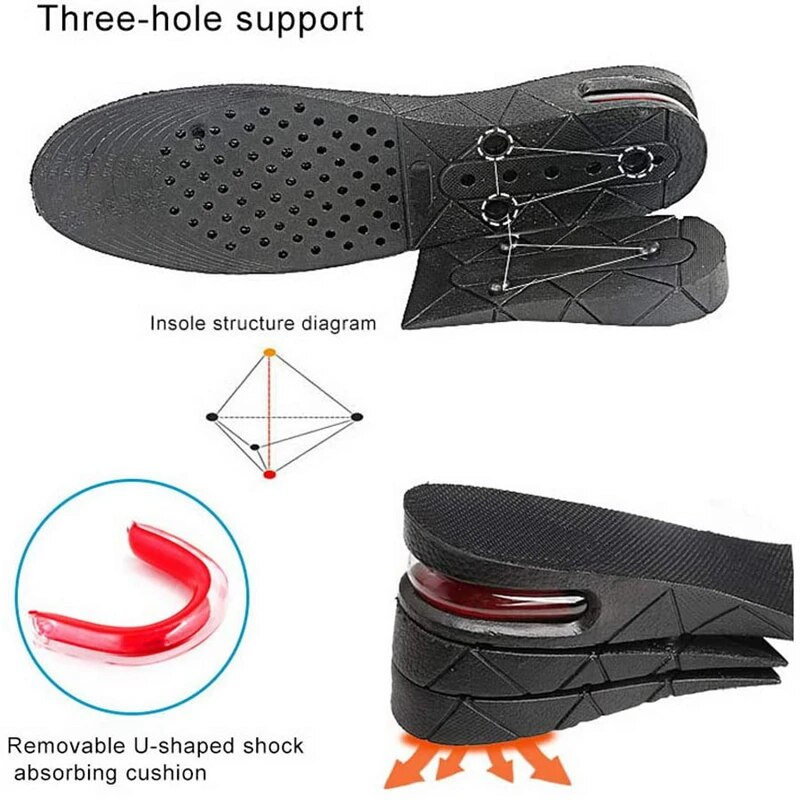 Palmilhas de aumento de altura almofada de sapato de ar inserção de elevador masculino feminino 3-9cm palmilha invisível variável corte ajustável mais alto_voghion.com