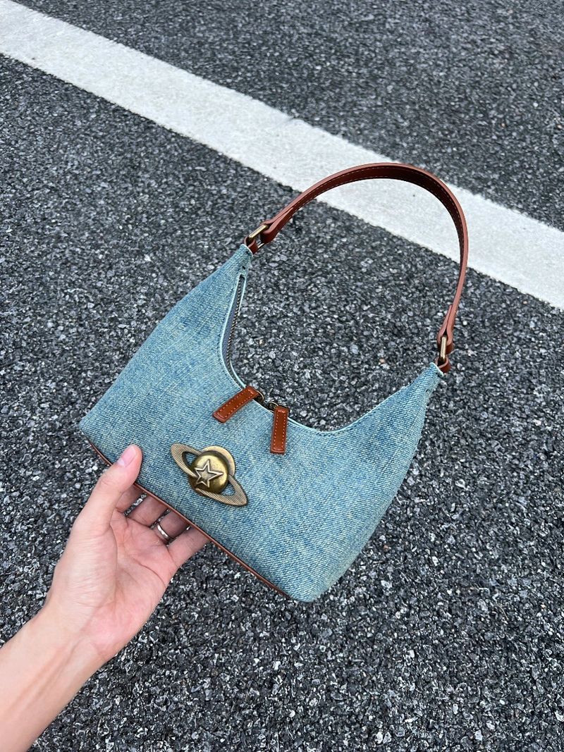 Borsa a tracolla di alta qualità Hundred, da donna, da indossare sotto le ascelle, in denim, nuova di zecca, 2025_voghion.com