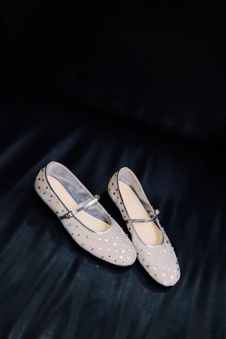 Mesh Ballet Flats With Rhinestone Accents (Breathable, Mary Jane Style, Lightweight & Comfortable For Women)_voghion.com