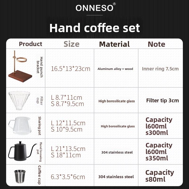 ONNESO Set Pour Over Kettle Coffee Tools Sharing Pot Home V60 Filter Cup Stand Tool_voghion.com