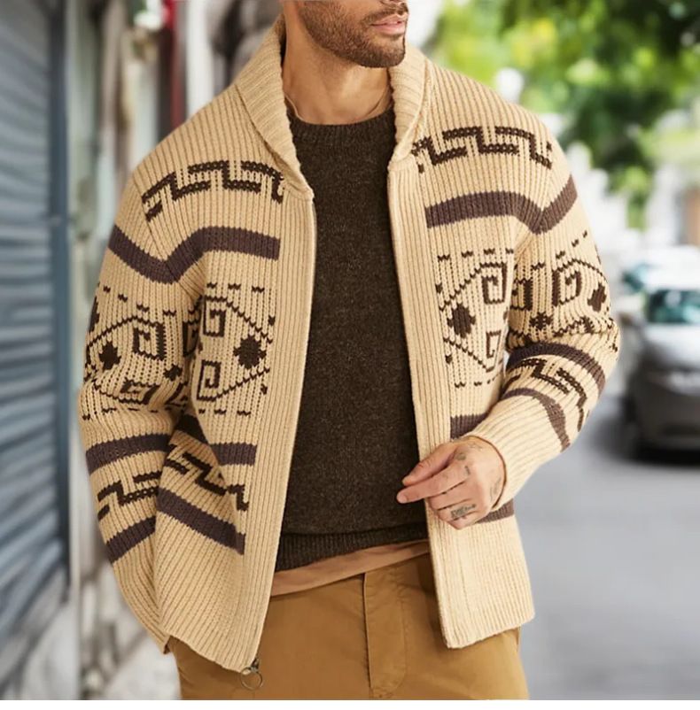 Erkek Slim Fit Jakarlı Örgü Hırka - Ribanalı Etek Ucu Açık Uzun Kollu Günlük Kazak (Haki/Gri/Lacivert, M-3XL, Kırışmaz)_voghion.com