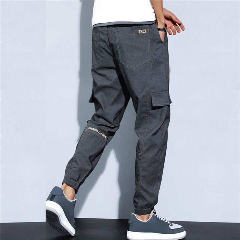 Korean Pant Summer Spring Men Elastic Cargo Sweatpants Jogger Harem Hip Thin Trousers Casual Cotton Waist Hop Slim Pants_voghion.com
